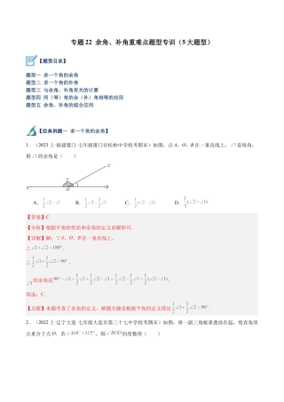 初中七年级数学上册-专题22 余角和补角重难点题型专训（5大题型）（含解析）.docx