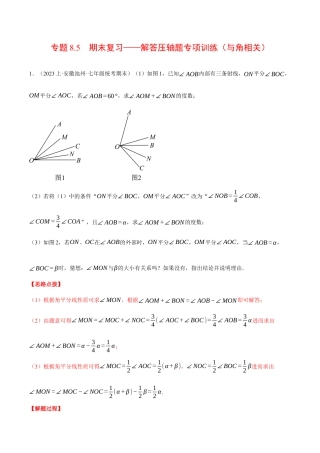 初中七年级数学上册-专题8.5 期末复习——解答压轴题专项训练（与角相关）（压轴题专项训练）（浙教版）（含解析）.docx