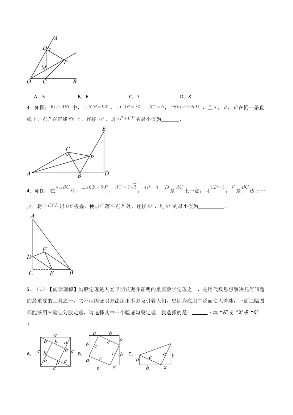 2026年上学期浙教版八年级数学期末考前满分冲刺之优质压轴题（无答案）(浙教版八上）.docx_第2页