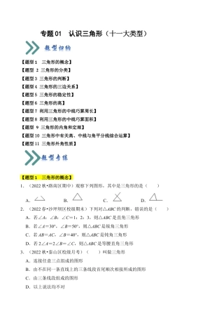 初中数学八年级上册2026年期末复习系列-专题01 认识三角形（十一大类型）（题型专练）（无答案）.docx