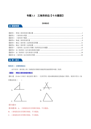 初中数学八年级上册2026年期末复习系列-专题1.1 三角形的边（十大题型）（举一反三）（解析版）.docx