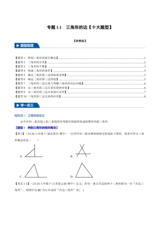 初中数学八年级上册2026年期末复习系列-专题1.1 三角形的边（十大题型）（举一反三）（无答案）.docx