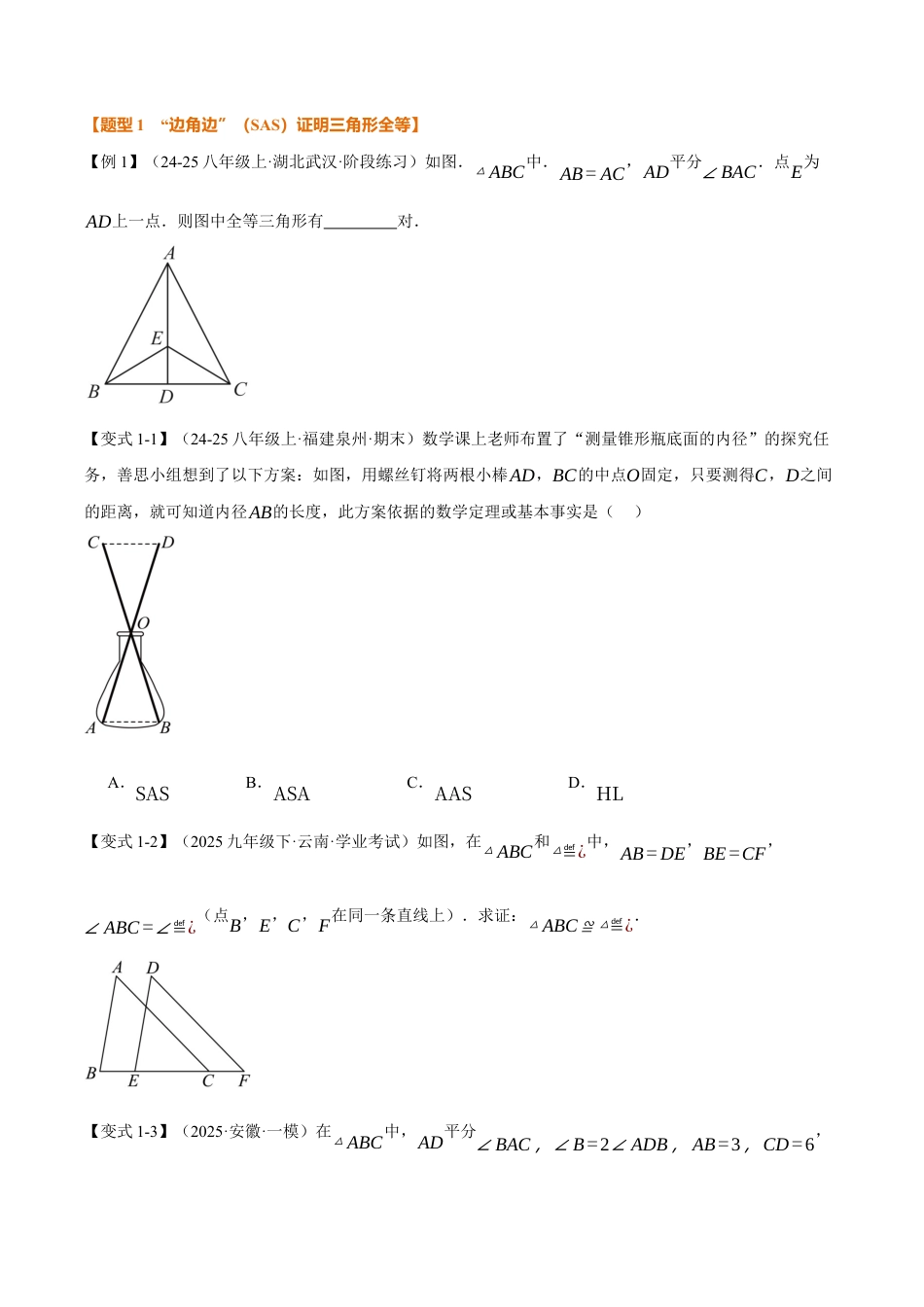 初中数学八年级上册2026年期末复习系列-专题1.6 全等三角形的判定（一）（举一反三讲义）（无答案）.docx_第3页