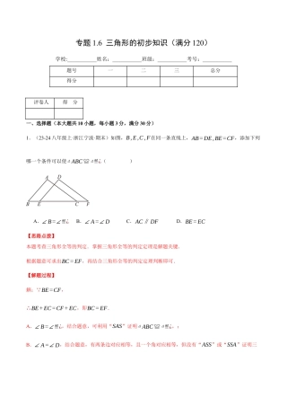 初中数学八年级上册2026年期末复习系列-专题1.6 三角形的初步知识（压轴题综合测试卷）（解析版）.docx