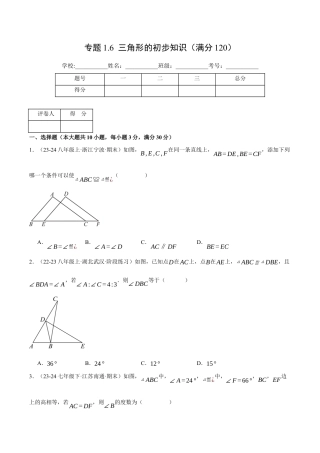 初中数学八年级上册2026年期末复习系列-专题1.6 三角形的初步知识（压轴题综合测试卷）（无答案）.docx