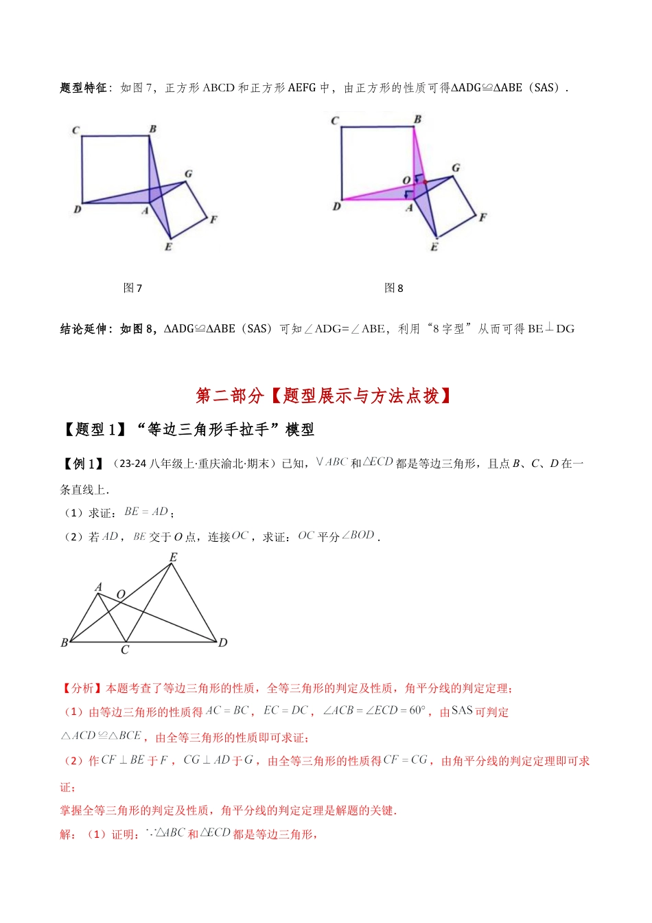初中数学八年级上册2026年期末复习系列-专题1.8 全等三角形几何模型（手拉手）（知识梳理与考点分类讲解）（解析版）.docx_第3页
