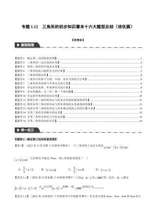 初中数学八年级上册2026年期末复习系列-专题1.12 三角形的初步知识章末十六大题型总结（培优篇）（无答案）.docx