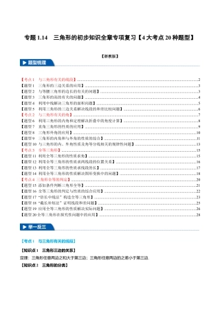 初中数学八年级上册2026年期末复习系列-专题1.14 三角形的初步知识全章专项复习（4大考点20种题型）（举一反三）（无答案）.docx