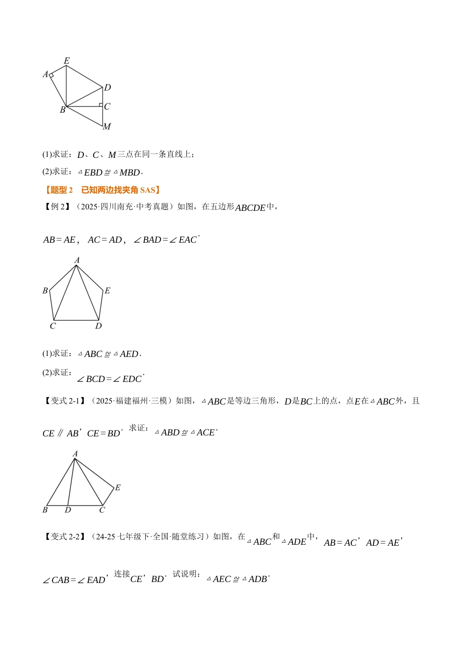 初中数学八年级上册2026年期末复习系列-专题02 判定两个三角形全等的常用思路（举一反三专项训练）（无答案）.docx_第3页