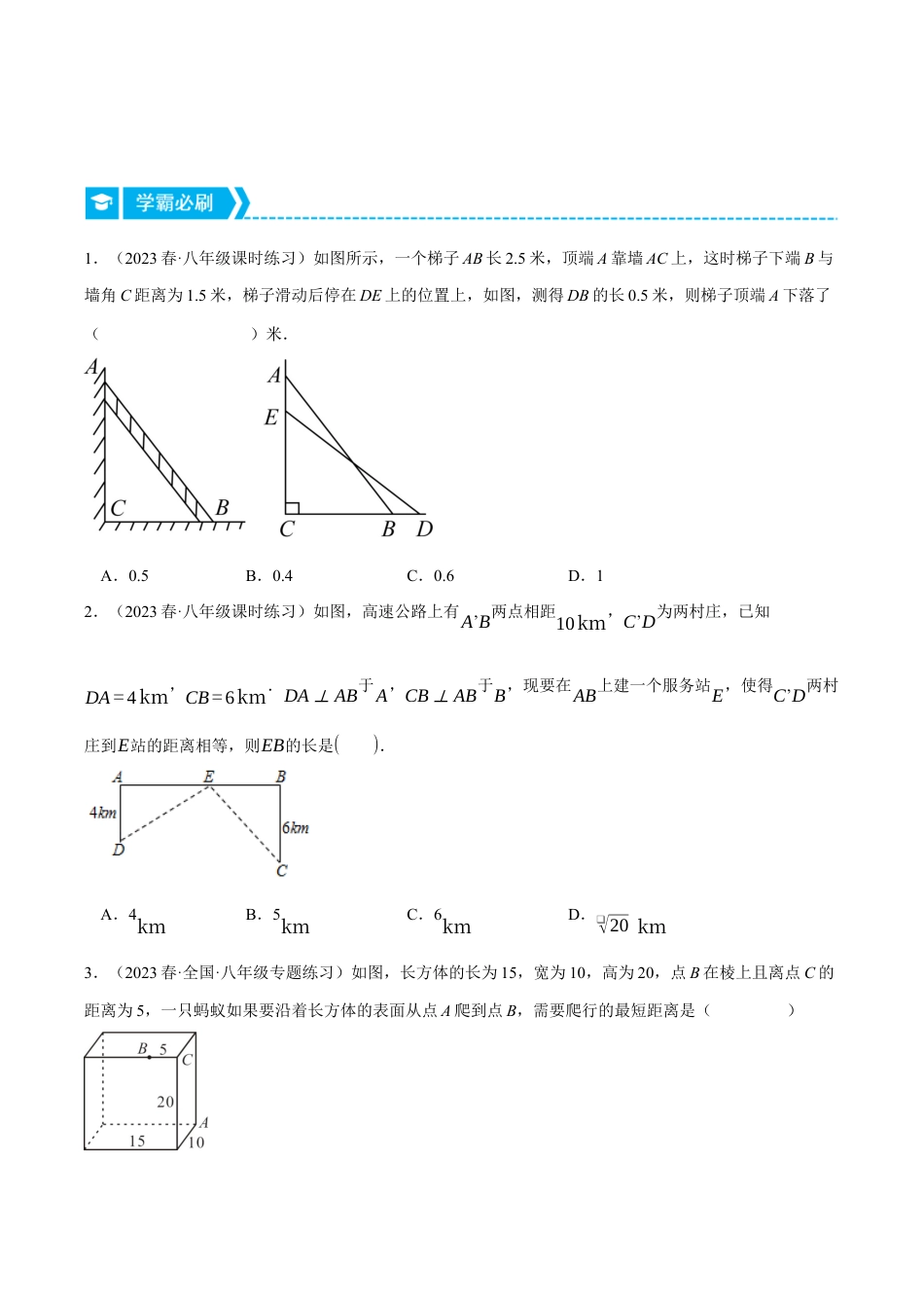 初中数学八年级上册2026年期末复习系列-专题2.4 勾股定理的应用（压轴题专项讲练）（无答案）.docx_第3页