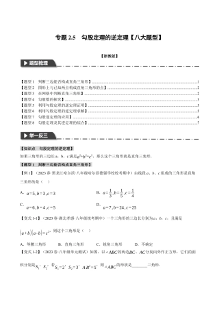 初中数学八年级上册2026年期末复习系列-专题2.5 勾股定理的逆定理（八大题型）（举一反三）（无答案）.docx