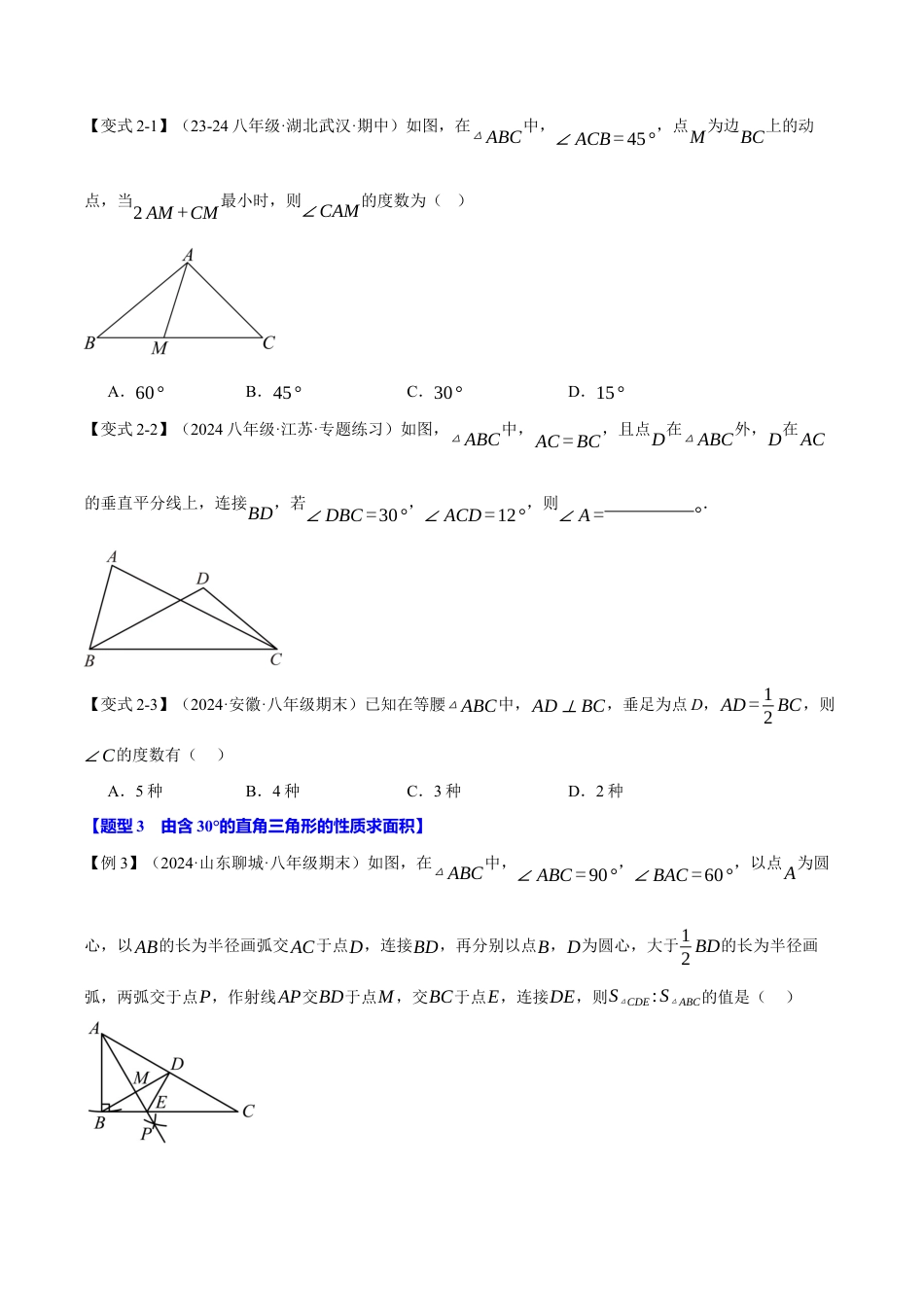 初中数学八年级上册2026年期末复习系列-专题2.6 含30°的直角三角形的性质（十大题型）（举一反三）（无答案）.docx_第3页