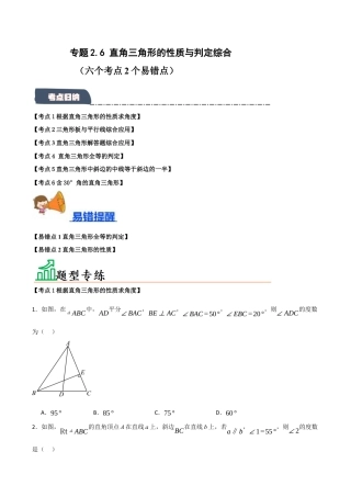 初中数学八年级上册2026年期末复习系列-专题2.6 直角三角形的性质与判定综合（六个考点2个易错点）（题型专练+易错精练）（无答案）.docx