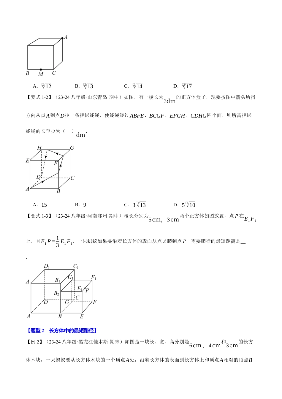 初中数学八年级上册2026年期末复习系列-专题2.11 运用勾股定理解决最短路径问题（八大题型）（举一反三）（无答案）.docx_第2页