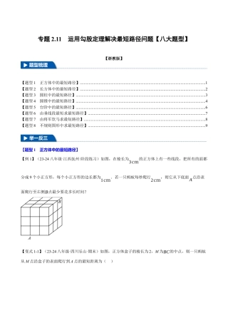 初中数学八年级上册2026年期末复习系列-专题2.11 运用勾股定理解决最短路径问题（八大题型）（举一反三）（无答案）.docx
