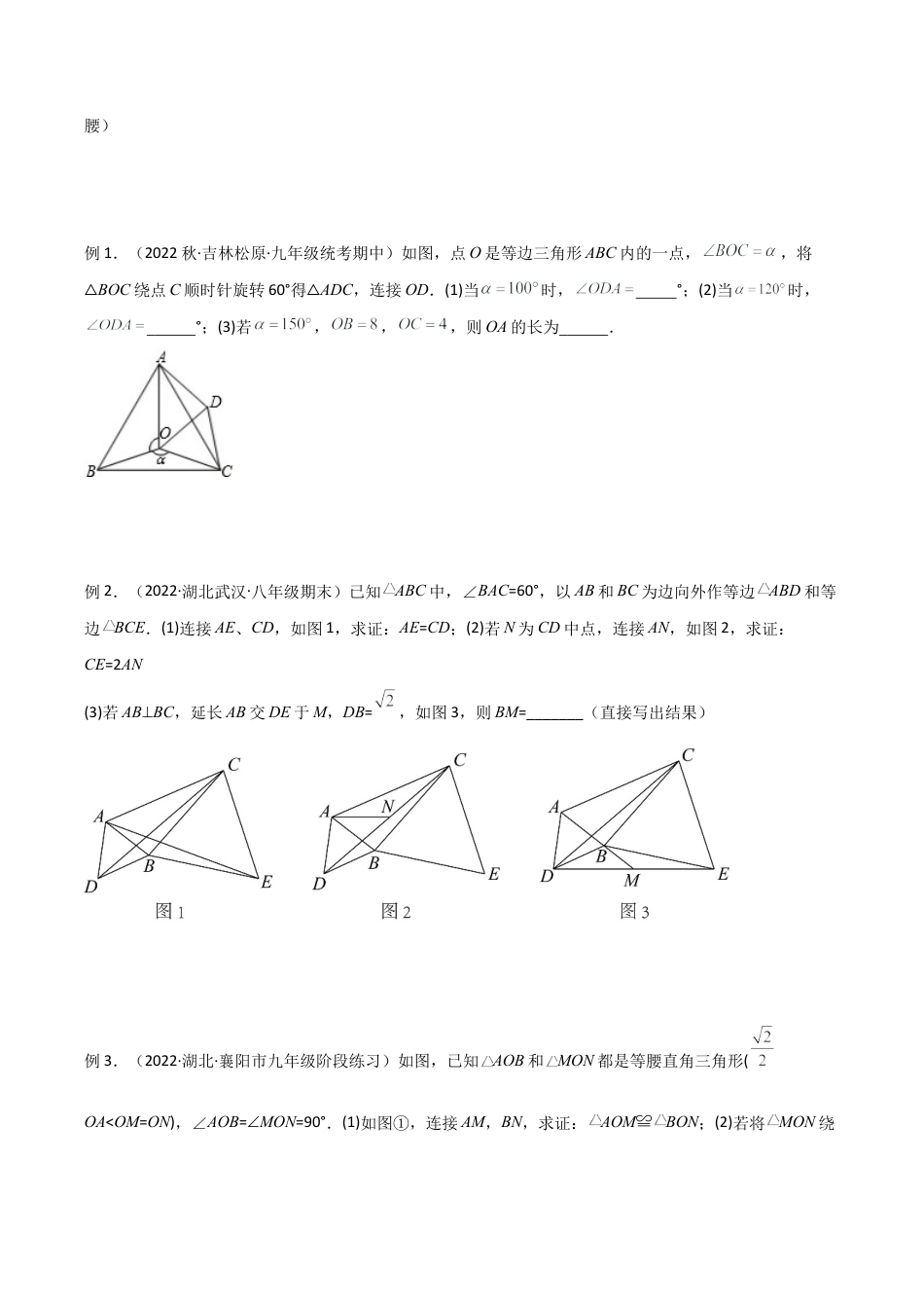 初中数学八年级上册2026年期末复习系列-专题03 全等模型-手拉手模型（无答案）.docx_第2页