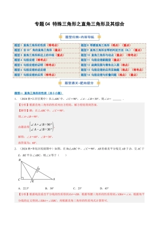 初中数学八年级上册2026年期末复习系列-专题04  特殊三角形之直角三角形及其综合（期中专项训练）（解析版）.docx