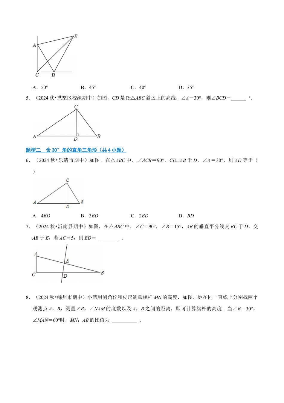 初中数学八年级上册2026年期末复习系列-专题04 特殊三角形之直角三角形及其综合（期中专项训练）（无答案）.docx_第2页