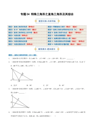初中数学八年级上册2026年期末复习系列-专题04 特殊三角形之直角三角形及其综合（期中专项训练）（无答案）.docx