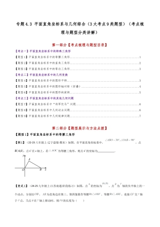 初中数学八年级上册2026年期末复习系列-专题4.3 平面直角坐标系与几何综合（3大考点9类题型）（考点梳理与题型分类讲解）（无答案）.docx