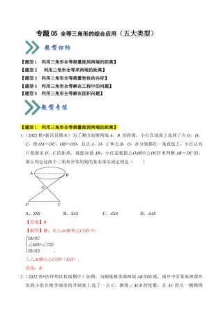 初中数学八年级上册2026年期末复习系列-专题05 全等三角形的综合应用（五大类型）（题型专练）（解析版）.docx