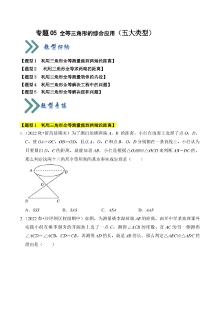 初中数学八年级上册2026年期末复习系列-专题05 全等三角形的综合应用（五大类型）（题型专练）（无答案）.docx