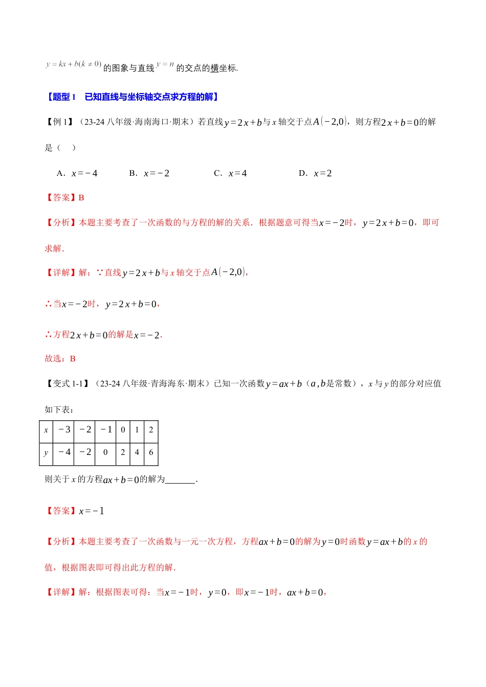 初中数学八年级上册2026年期末复习系列-专题5.4 一次函数与方程、不等式之间的关系（十大题型）（举一反三）（解析版）.docx_第2页
