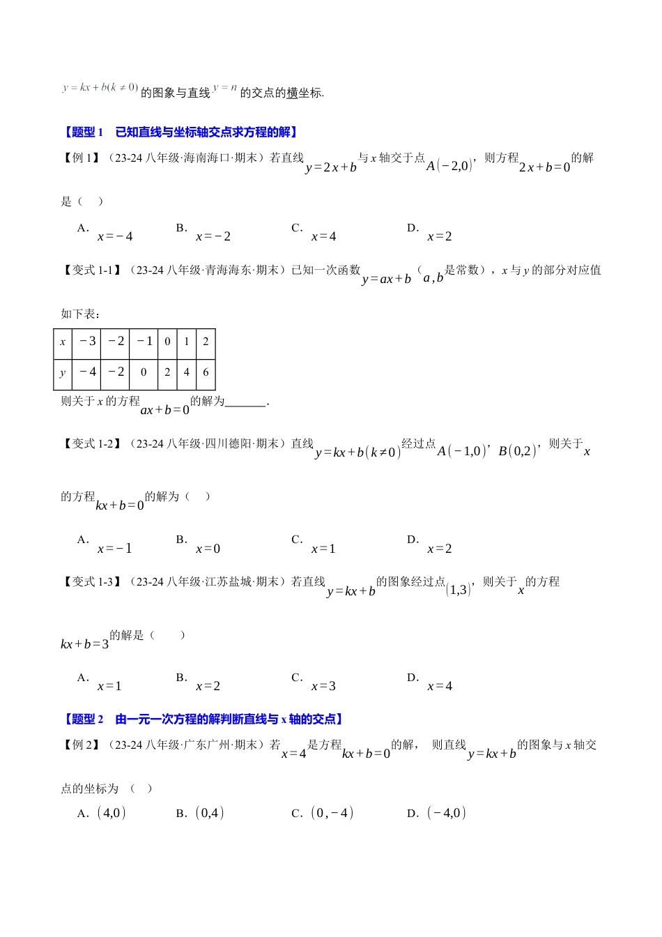 初中数学八年级上册2026年期末复习系列-专题5.4 一次函数与方程、不等式之间的关系（十大题型）（举一反三）（无答案）.docx_第2页