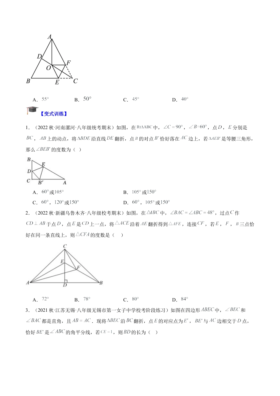 初中数学八年级上册2026年期末复习系列-专题07 轴对称中的翻折、旋转问题专训（无答案）.docx_第2页