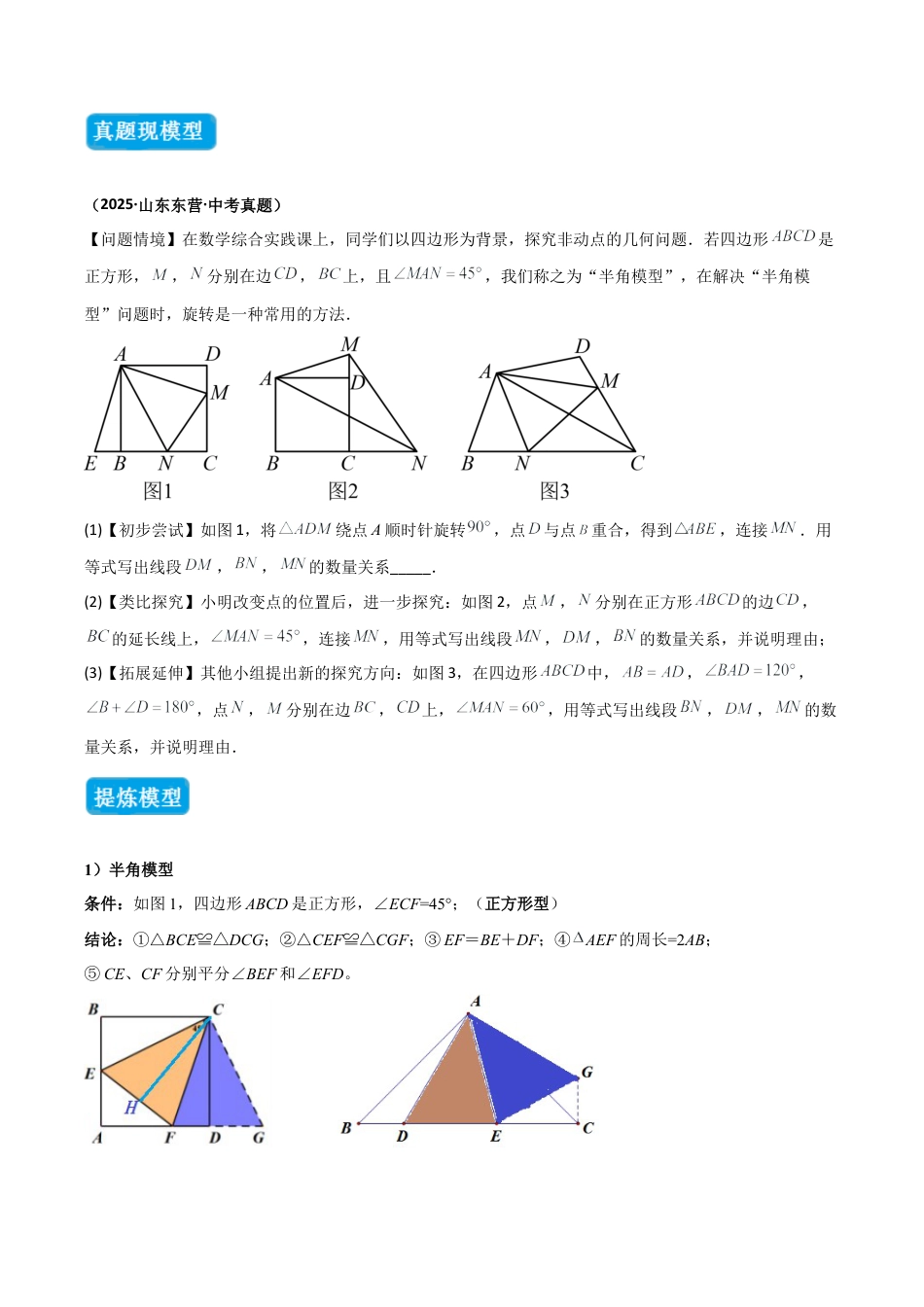 初中数学八年级上册2026年期末复习系列-专题09 全等三角形模型之半角模型（几何模型讲义）（无答案）.docx_第2页
