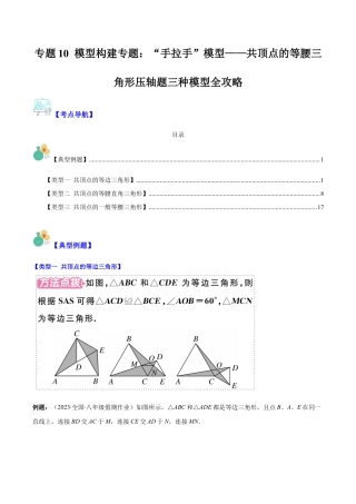 初中数学八年级上册2026年期末复习系列-专题10 模型构建专题：“手拉手”模型——共顶点的等腰三角形压轴题三种模型全攻略（无答案）.docx