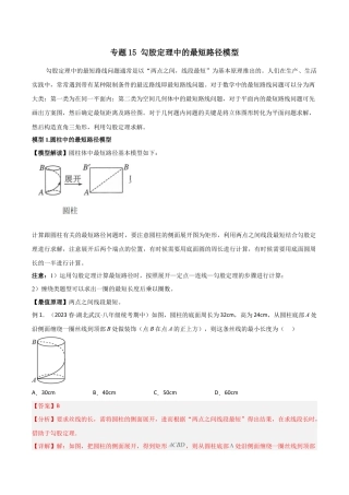 初中数学八年级上册2026年期末复习系列-专题15 勾股定理中的最短路径模型（解析版）.docx