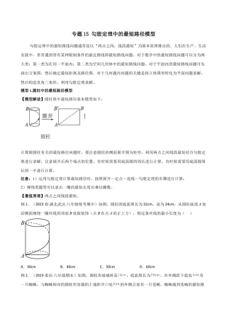 初中数学八年级上册2026年期末复习系列-专题15 勾股定理中的最短路径模型（无答案）.docx