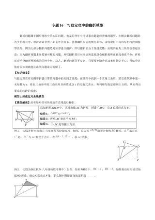 初中数学八年级上册2026年期末复习系列-专题16 勾股定理中的翻折模型（无答案）.docx