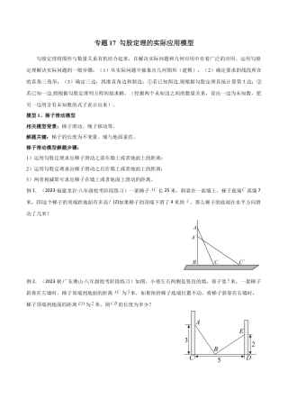 初中数学八年级上册2026年期末复习系列-专题17 勾股定理的实际应用模型（无答案）.docx