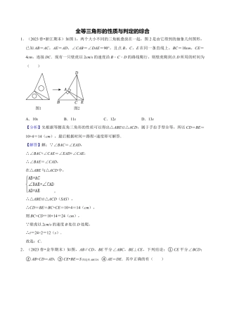 初中数学八年级上册2026年期末复习系列-专题训练：全等三角形性质与判定的综合（解析版）.docx