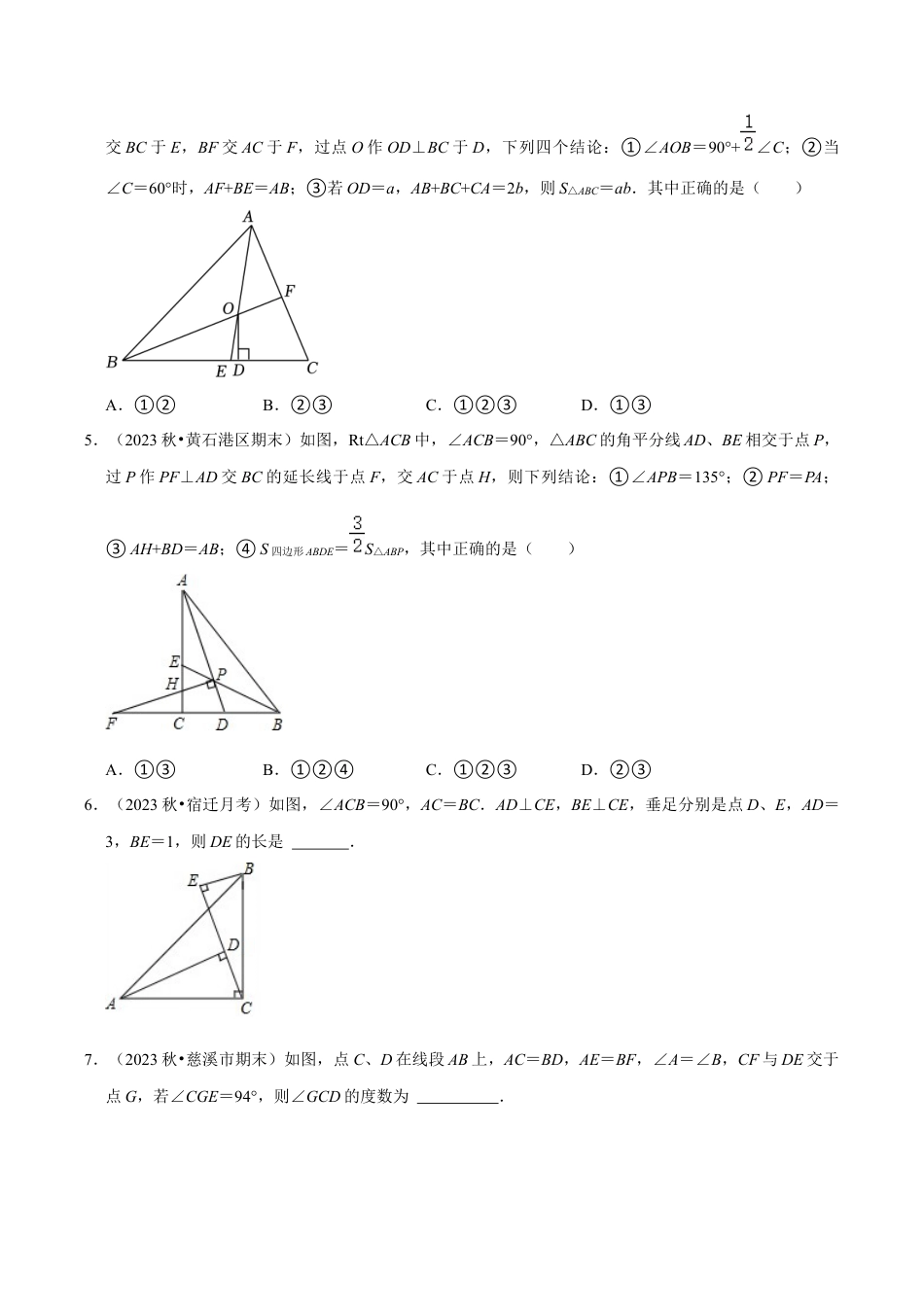 初中数学八年级上册2026年期末复习系列-专题训练：全等三角形性质与判定的综合（无答案）.docx_第2页