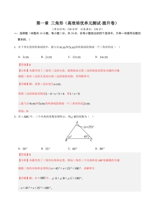 浙教版数学2026年八年级上册-第1章 三角形（高效培优单元测试·提升卷）（解析版）.docx