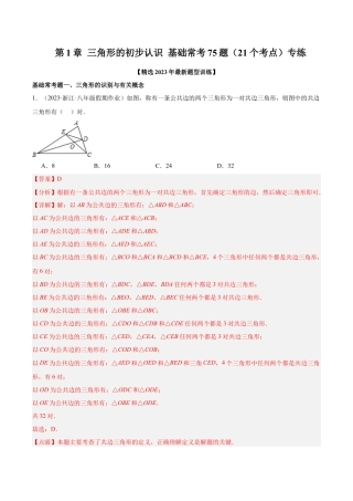 浙教版数学2026年八年级上册-第1章 三角形的初步认识 基础常考75题（21个考点）专练（解析版）.docx