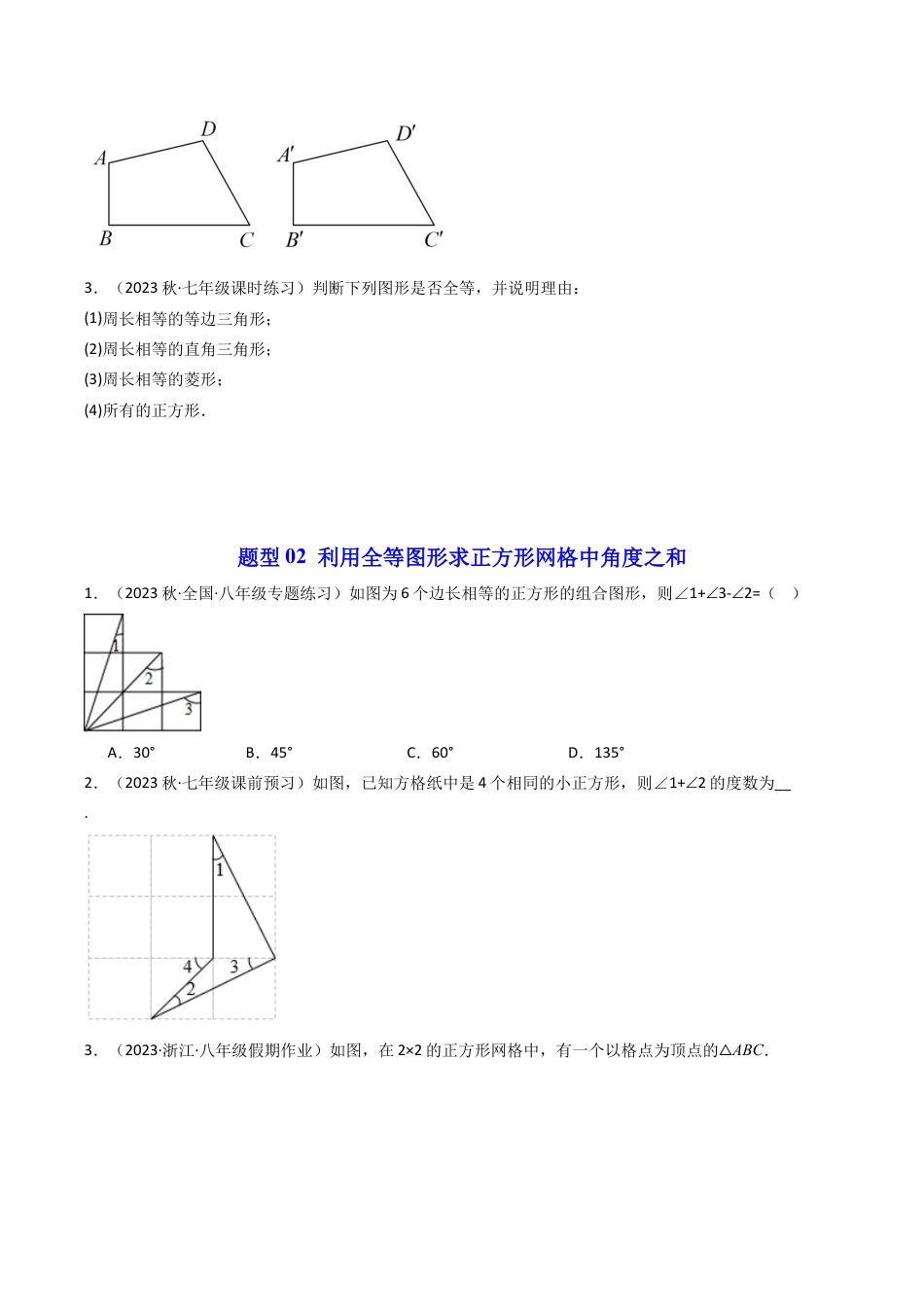 浙教版数学2026年八年级上册-第04讲 全等三角形（5类题型）（无答案）.docx_第3页