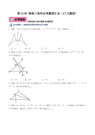 浙教版数学2026年八年级上册-第12讲 特殊三角形必考题型汇总（17大题型）（无答案）.docx