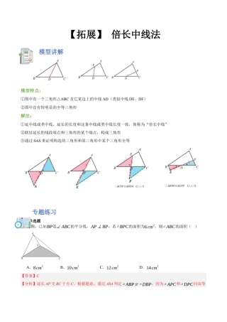 浙教版数学八年级上册-【拓展】 倍长中线法（解析版）.docx