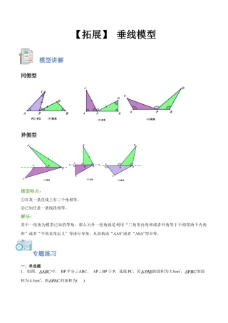 浙教版数学八年级上册-【拓展】 垂线模型（解析版）.docx