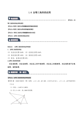 浙教版数学八年级上册-1.6 全等三角形的应用（知识解读+达标检测）（解析版）.docx