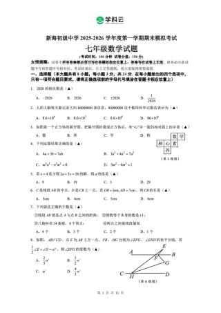 新海初级中学2025-2026学年度七年级数学第一学期期末模拟考试（含答案）.pdf