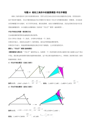 浙教版九年级数学上册-几何模型专训-专题03 相似三角形中的重要模型-手拉手模型（教师版）.docx