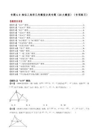 2026年数学九年级上-专题练习-专题4.9 相似三角形几何模型分类专题（20大模型）（模型梳理与题型分类讲解）（浙教版）（学生版）.docx