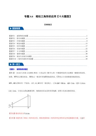 2026年九年级上册数学-期末母题训练-专题4.6 相似三角形的应用（十大题型）（举一反三）（浙教版）（教师版）.docx