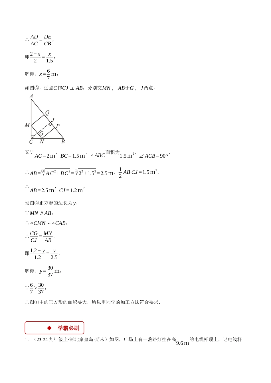 2026年初中数学九年级上册-压轴题-专题4.5 相似三角形的应用（压轴题专项讲练）（浙教版）（学生版）.docx_第2页