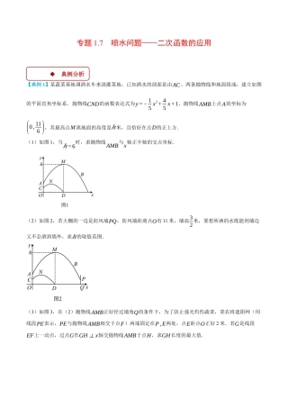 2026年初中数学九年级上册-压轴题-专题1.7 喷水问题——二次函数的应用（压轴题专项讲练）（浙教版）（学生版）.docx